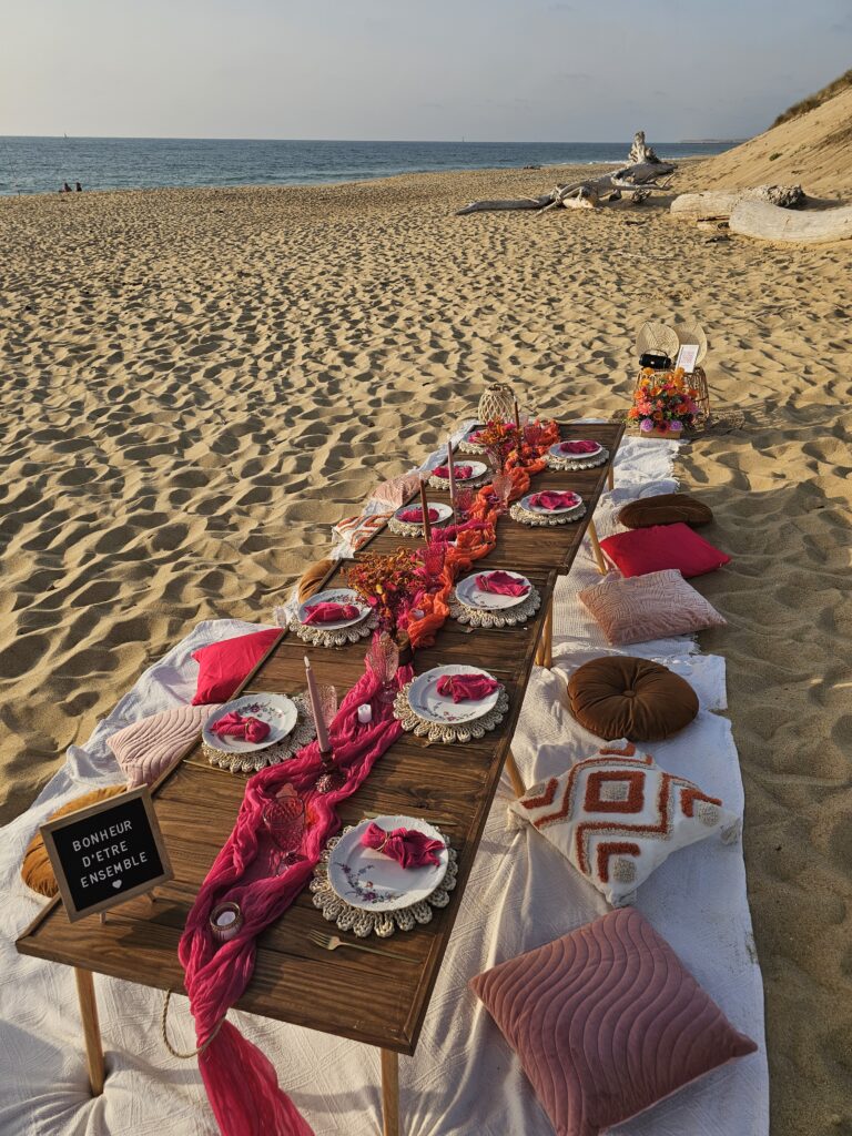 Pique nique boheme sur la plage - theme flashy