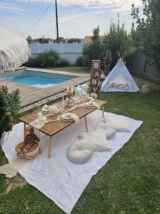 Gender reveal - picnic boheme - décoration bébé